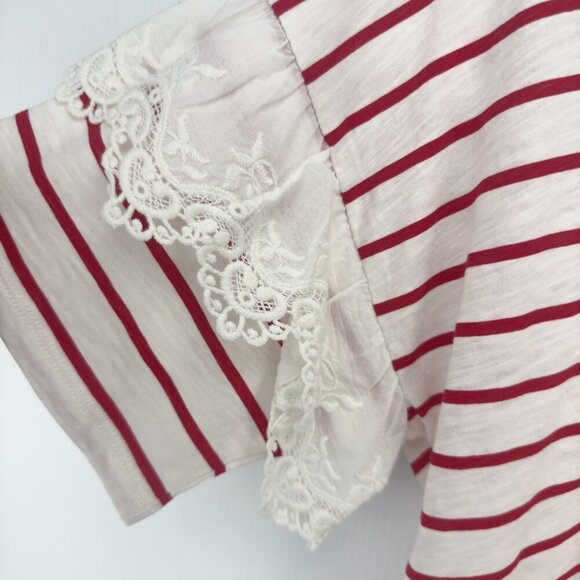 OUI Striped Cotton Summer Red & White T-Shirt W/Lace Embroided Boat Round Size 8 - Picture 9 of 13